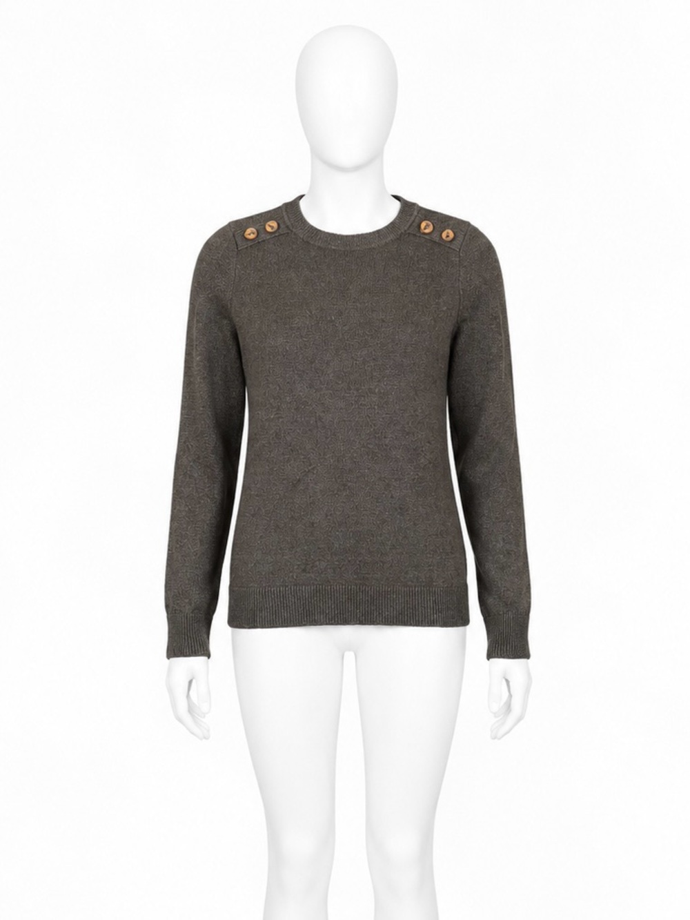 Pink Clover Button Shoulder Knit Sweater Charcoal Brown Size Small
